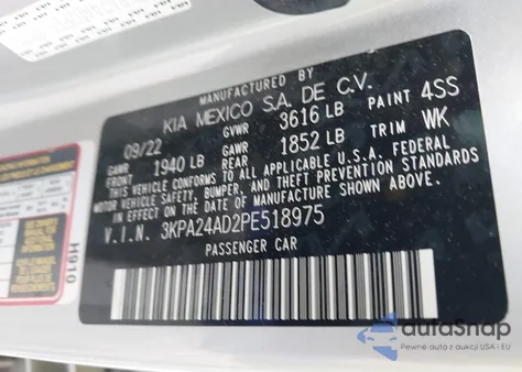 2023 Kia Rio Lx из США, поврежденный, VIN 3KPA24AD2PE518975